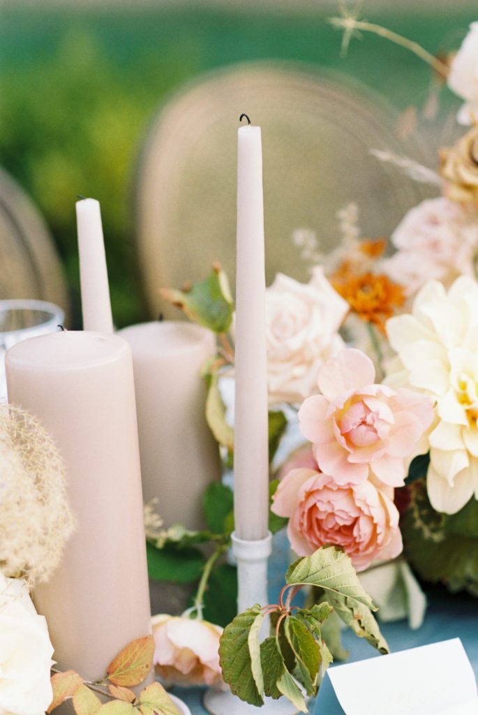 table florals at outdoor reception at this tudor place wedding