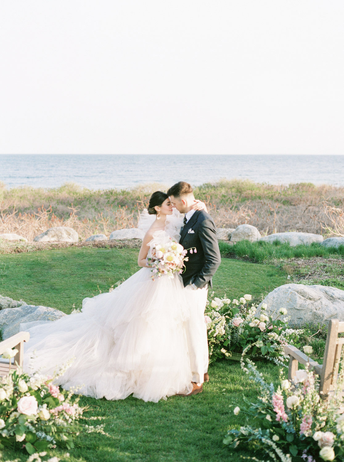 ocean house wedding bride and groom