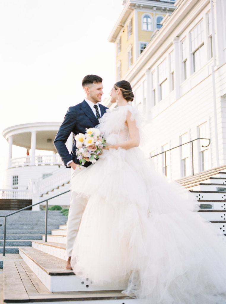 bride and groom at ocean house