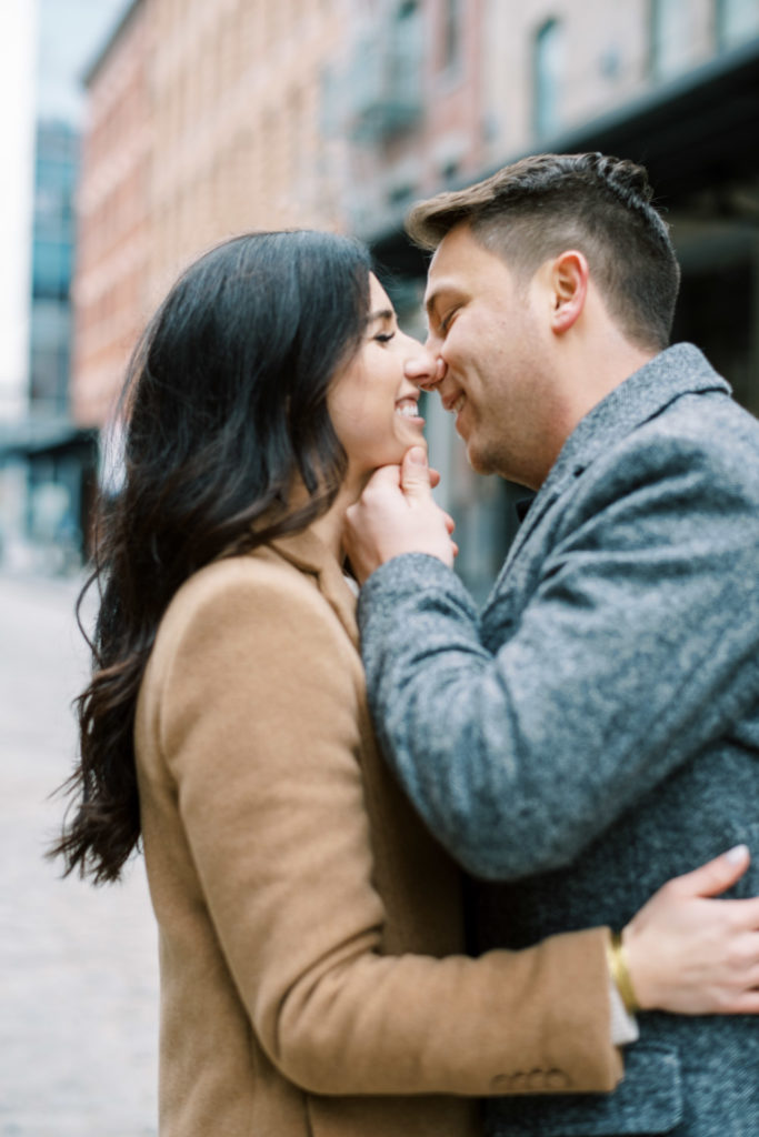 Meatpacking Engagement Session close up kiss