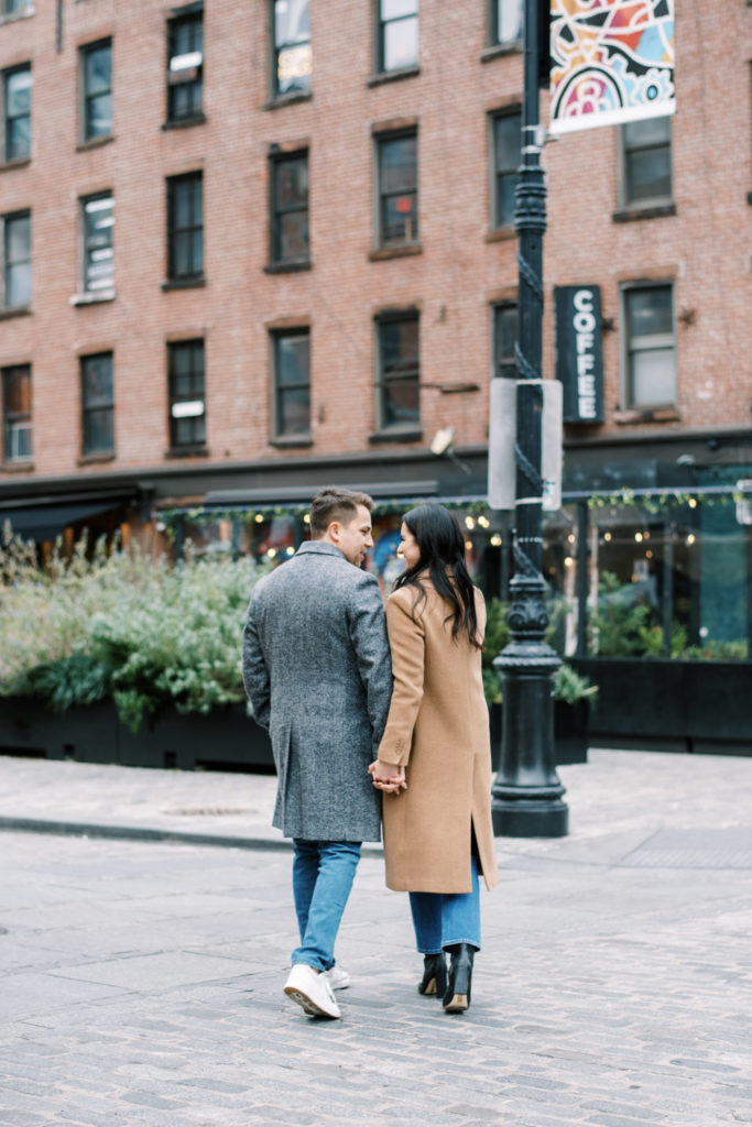 Meatpacking Engagement Session walking and crossing street