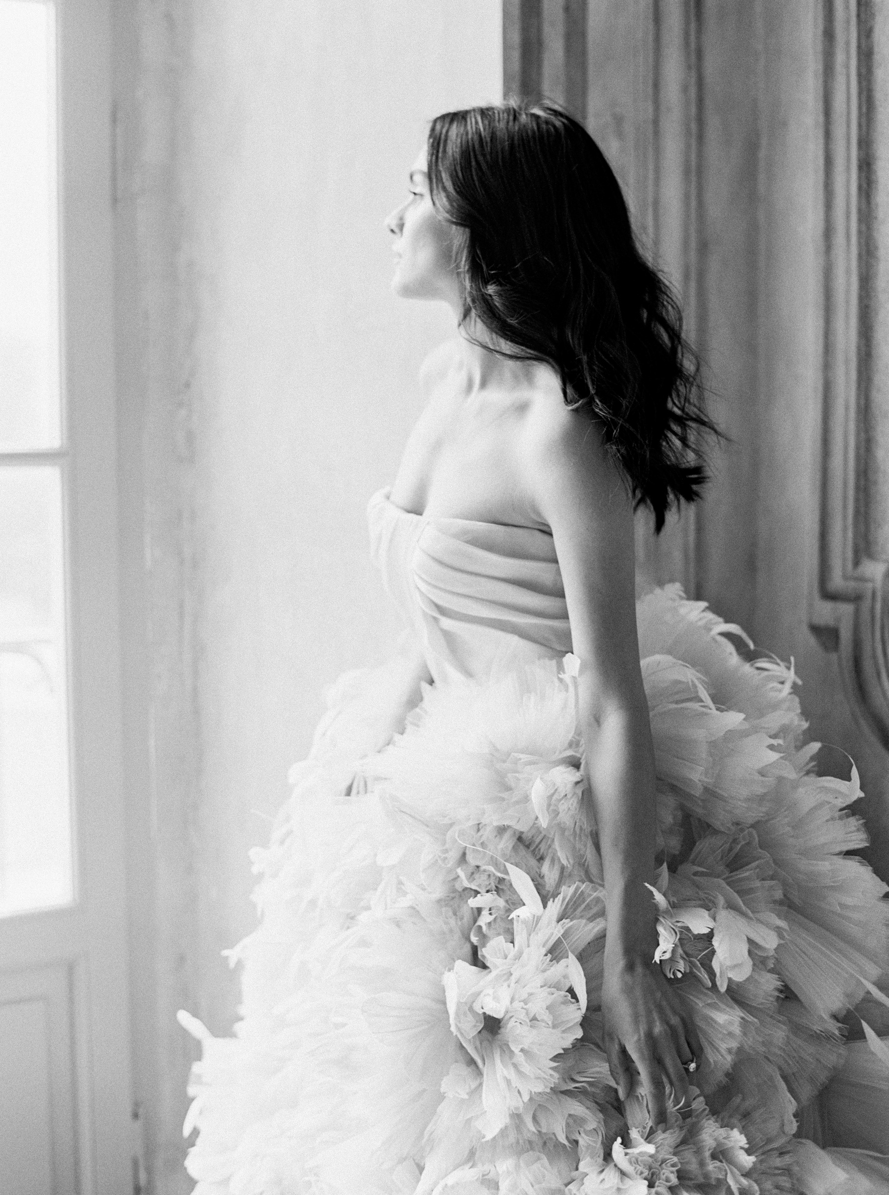 black and white image of the bride