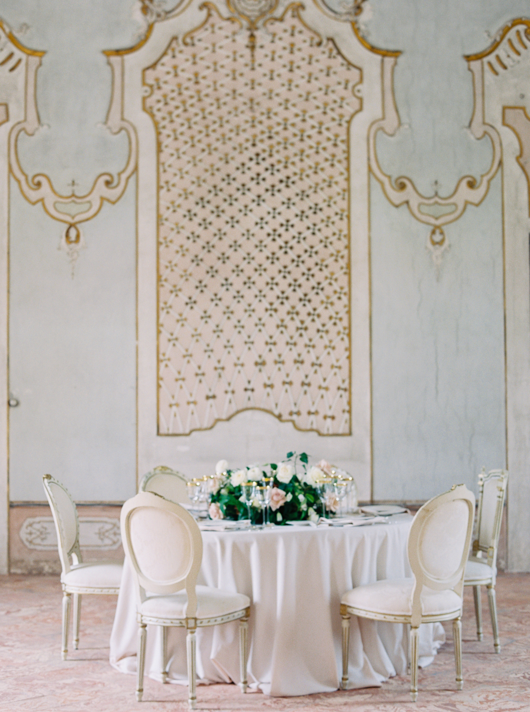 tables in reception space at villa arconati
