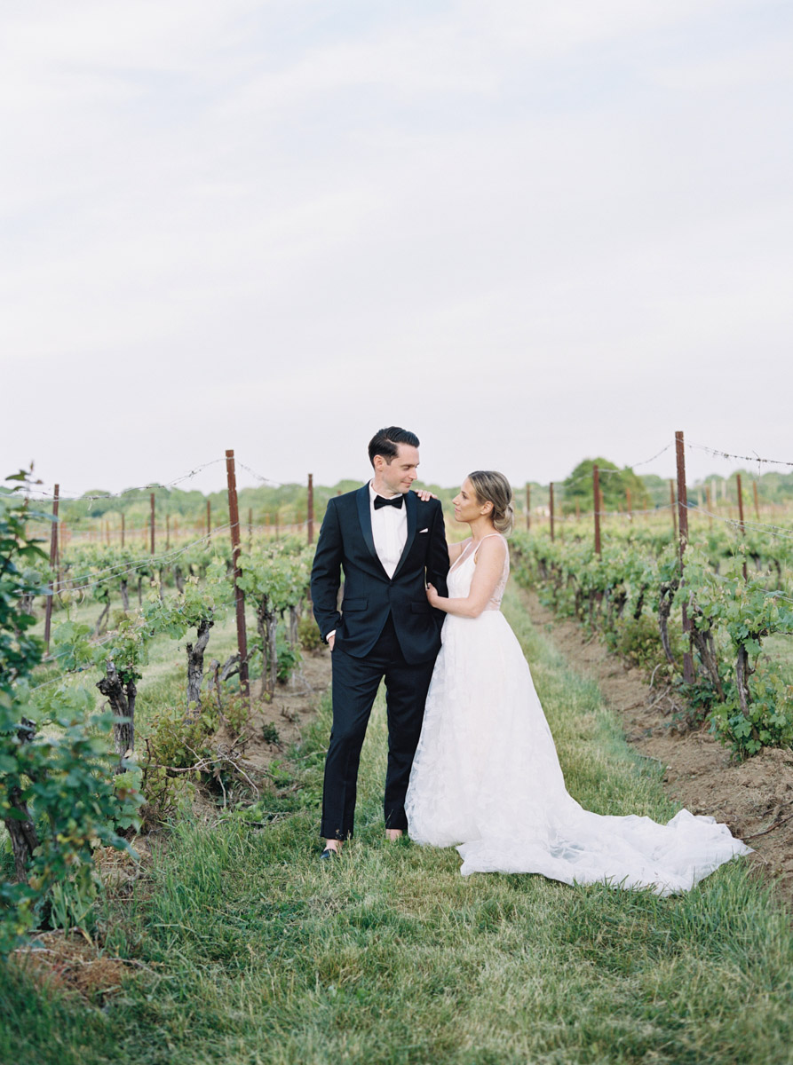 bride and groom in the vineyard