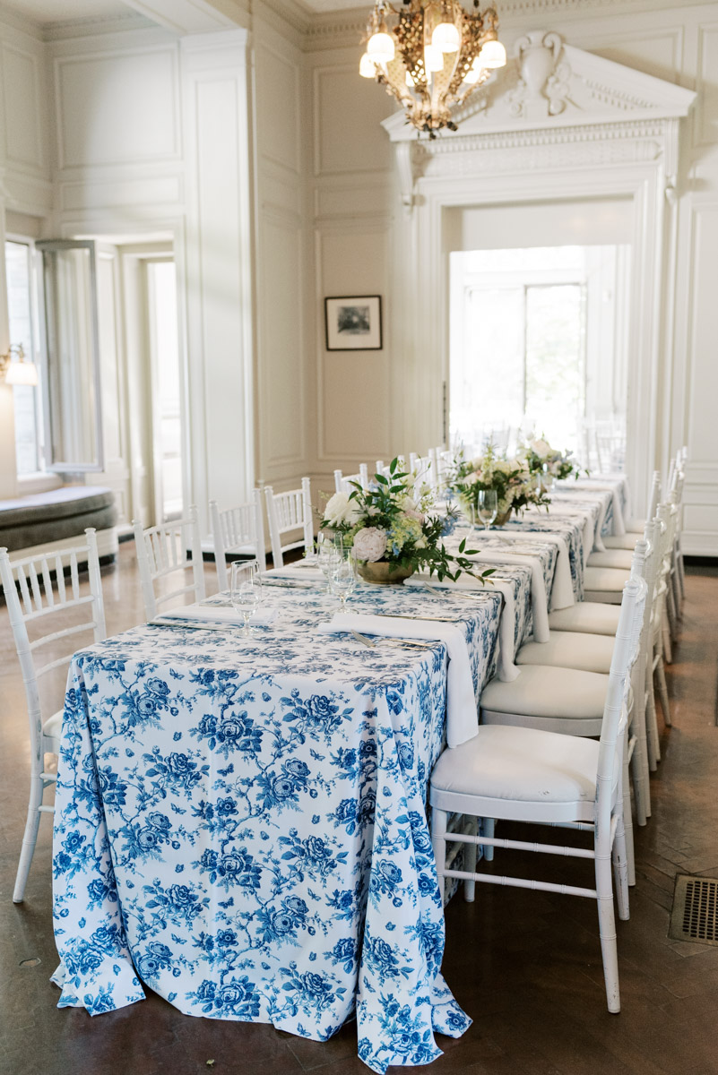 long table set up at eolia mansion wedding