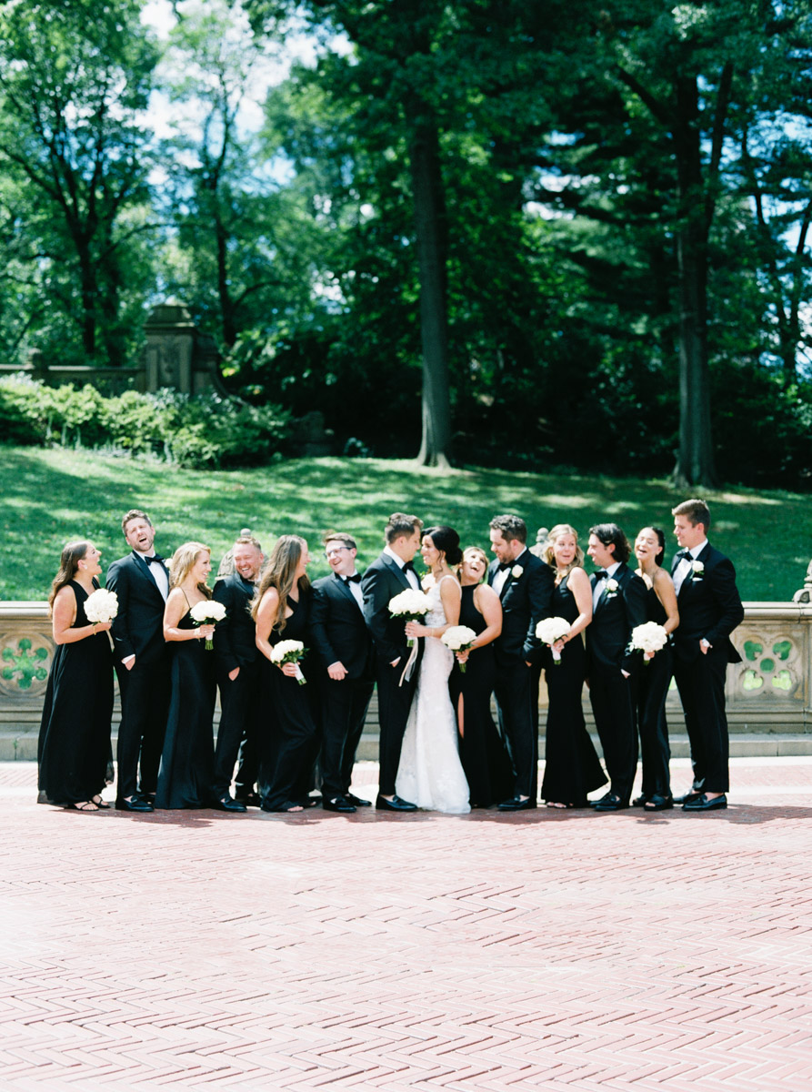wedding party in central park at loeb boathouse wedding