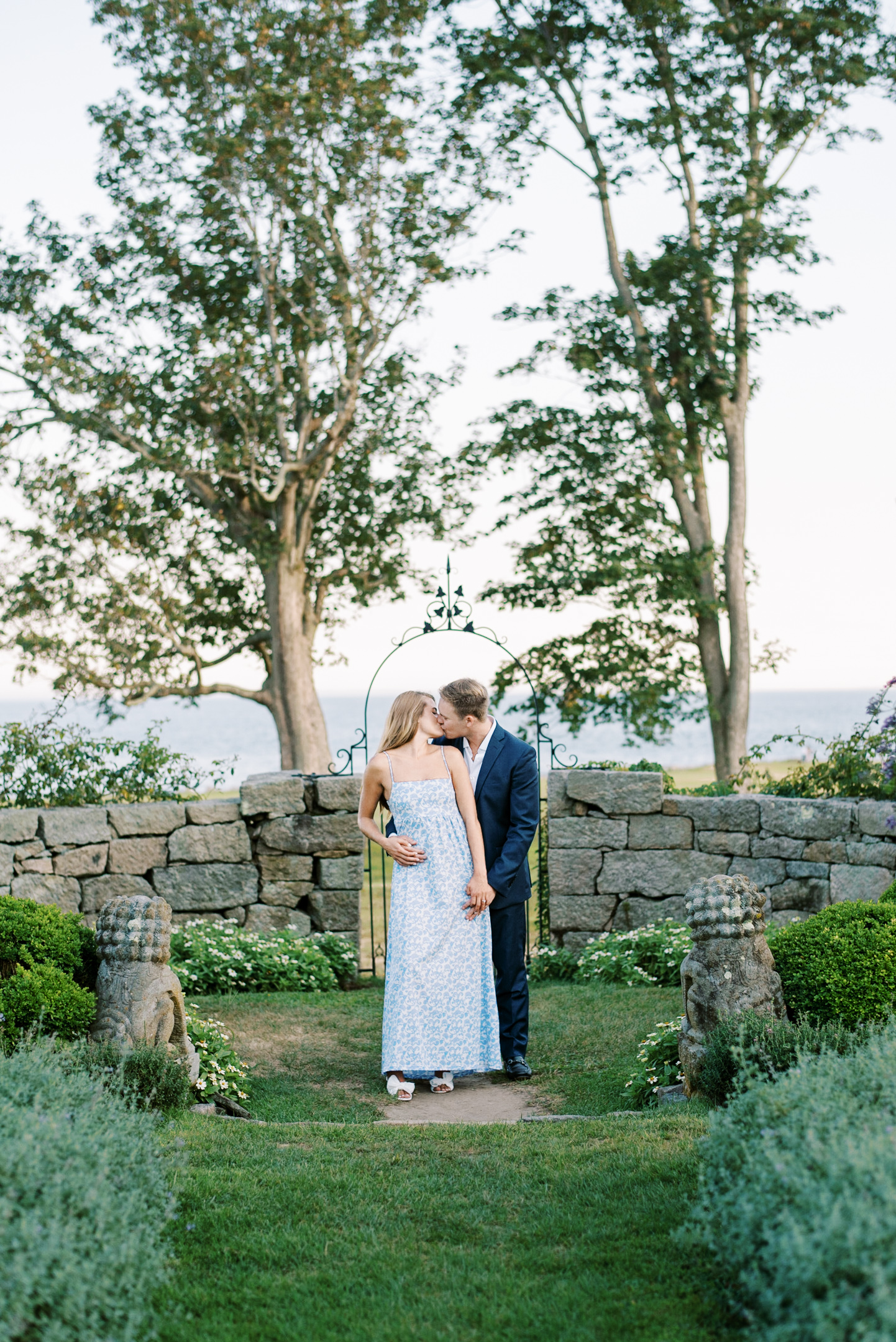 bride and groom in the gardens during ct engagement photographer session