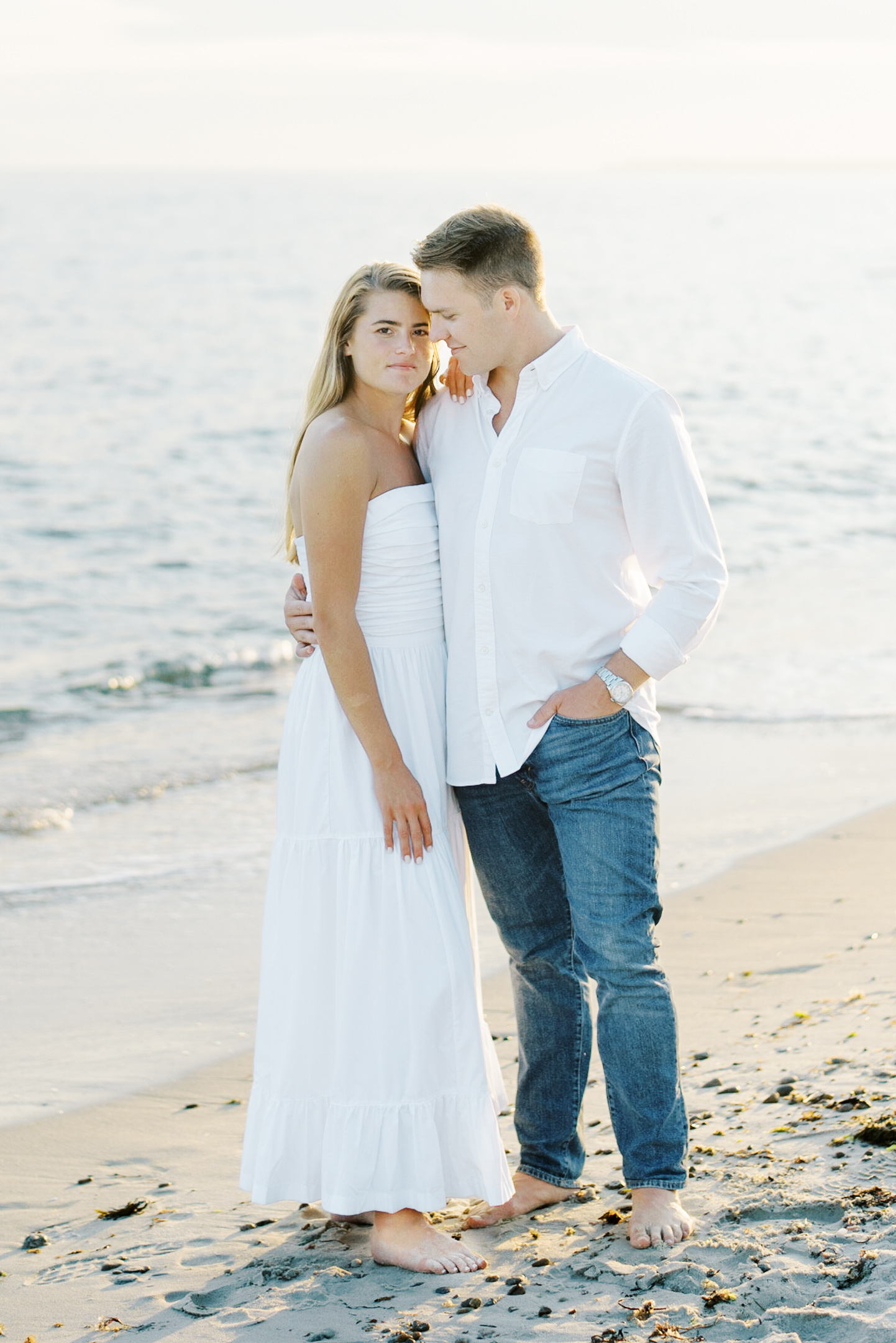 bride and groom portrait on the beach for ct engagment photographer