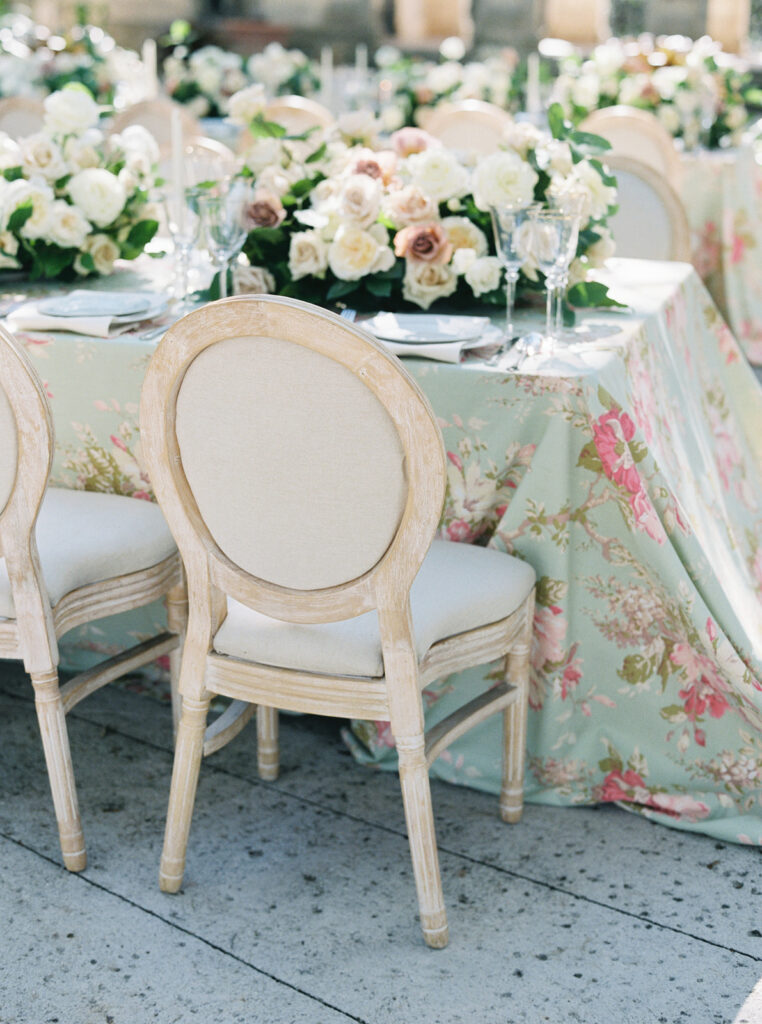 A close up of the chairs at the reception table.