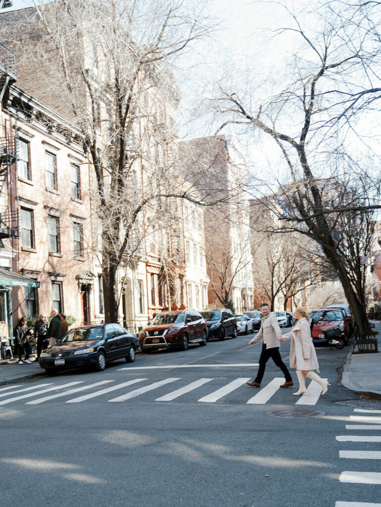 Crossing the street during this engagement session.