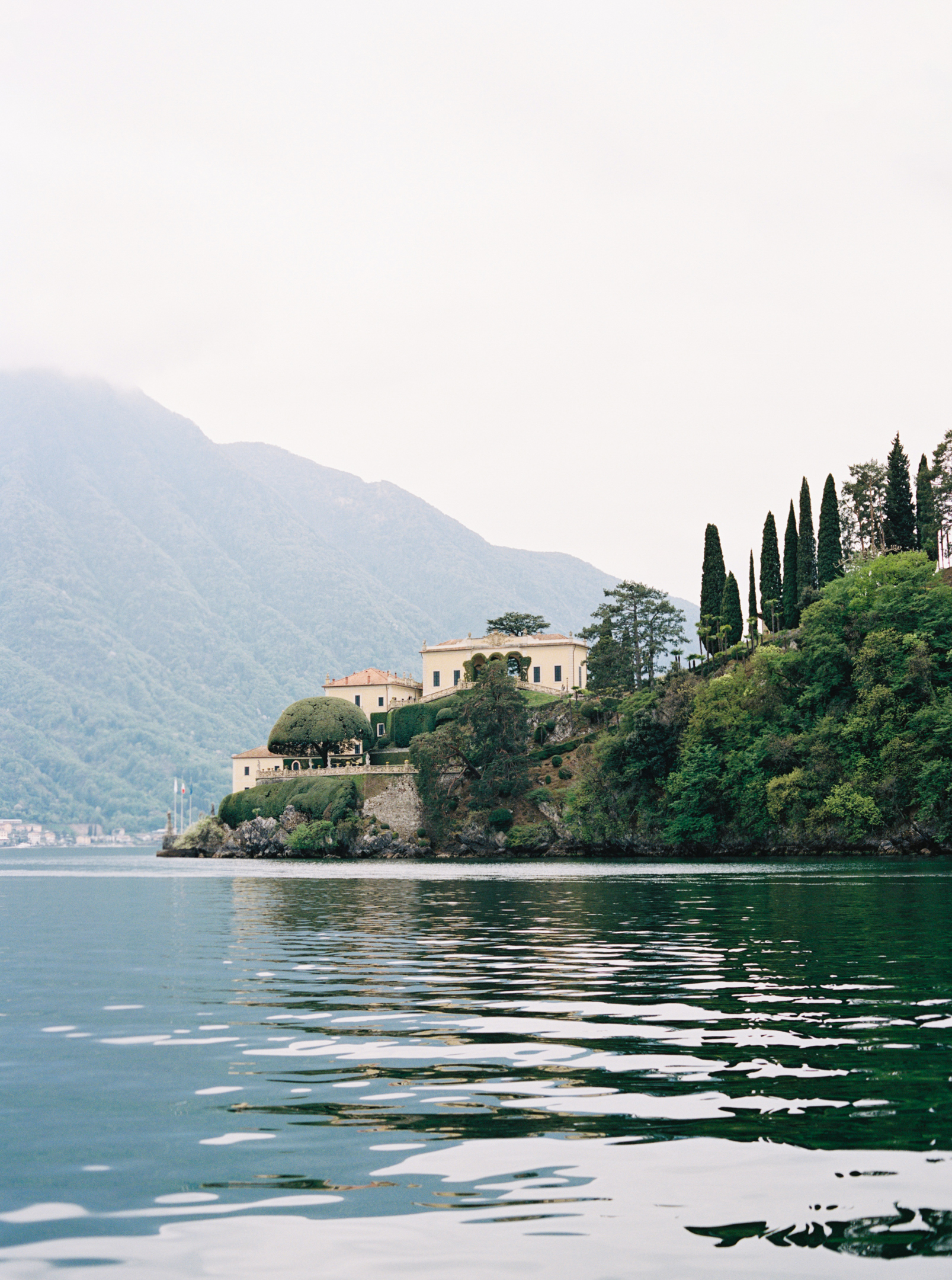 View from Lake Como of Villa del Balbianello