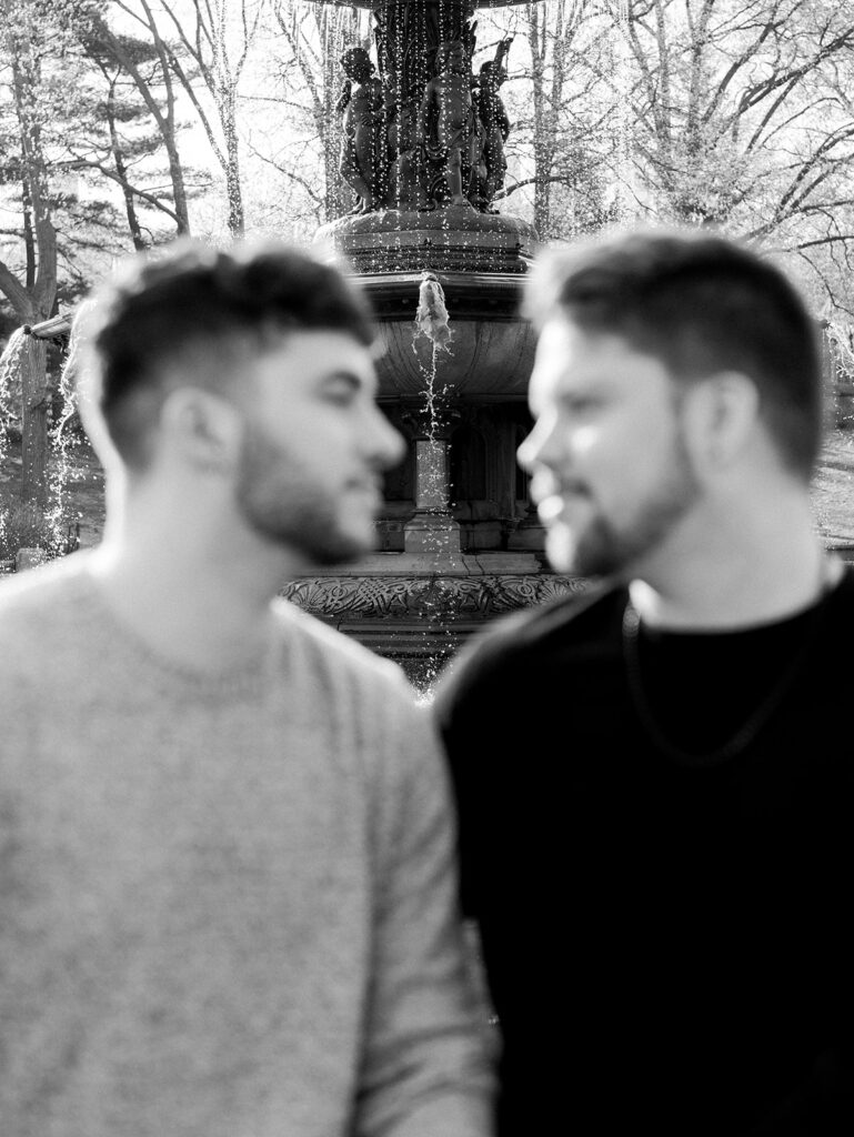 A blurry image of the couple in front of Bethesda Fountain.