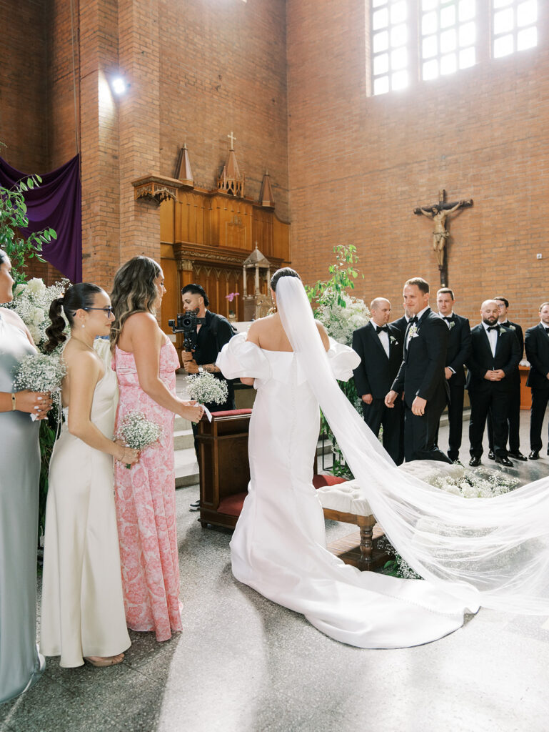 The bride and groom approaching the altar at their Colombia Wedding.