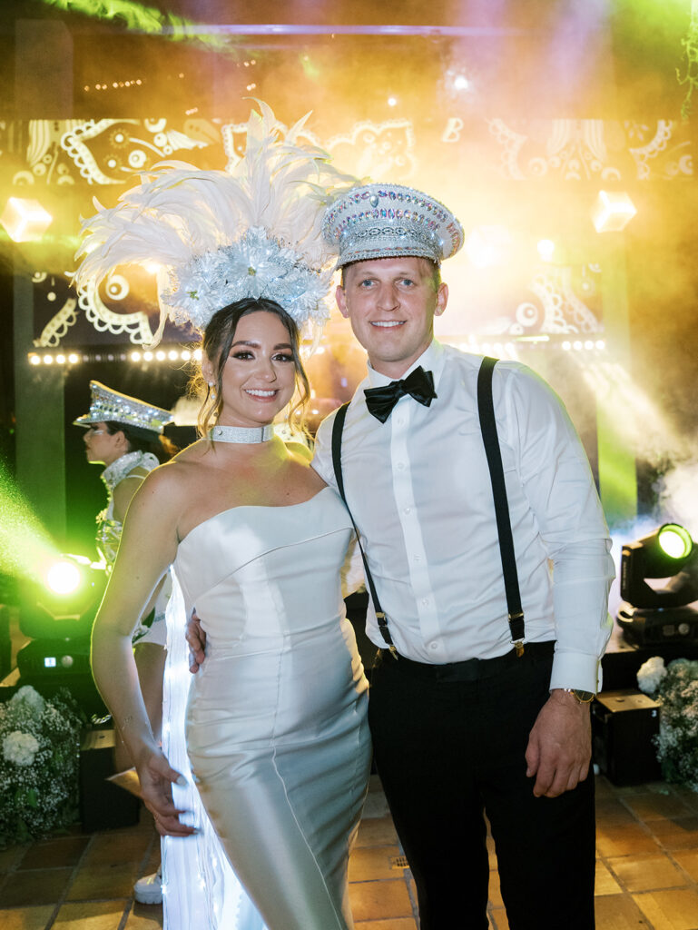 A portrait of the bride and groom during Hora Loca at their Colombia Wedding.