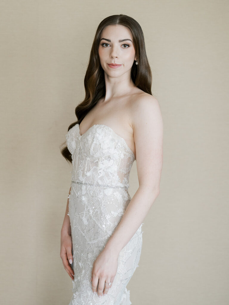 A mid crop bridal portrait of the bride.