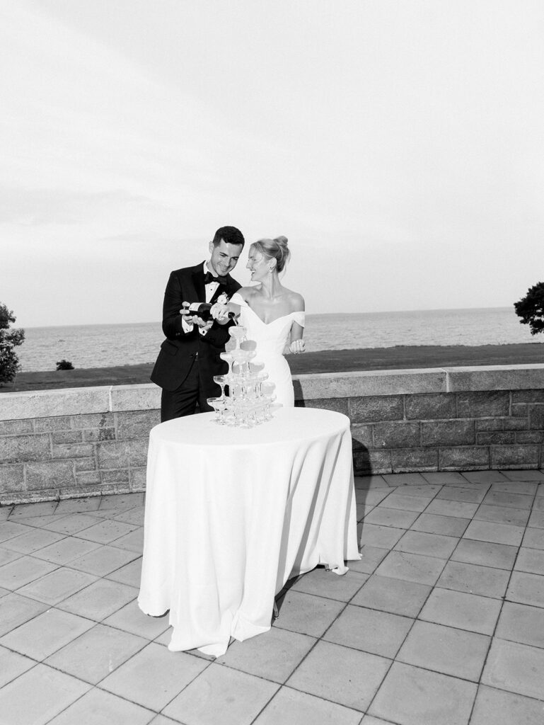 Champagne tour pour at their Castle Wedding