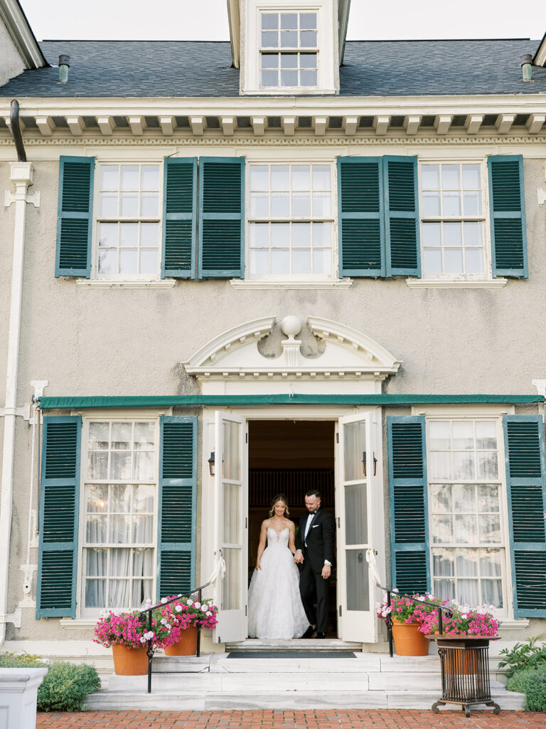 The bride and groom arriving for their first dance.