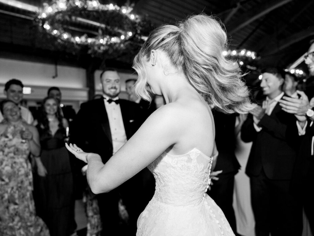 The bride dancing on the dance floor.