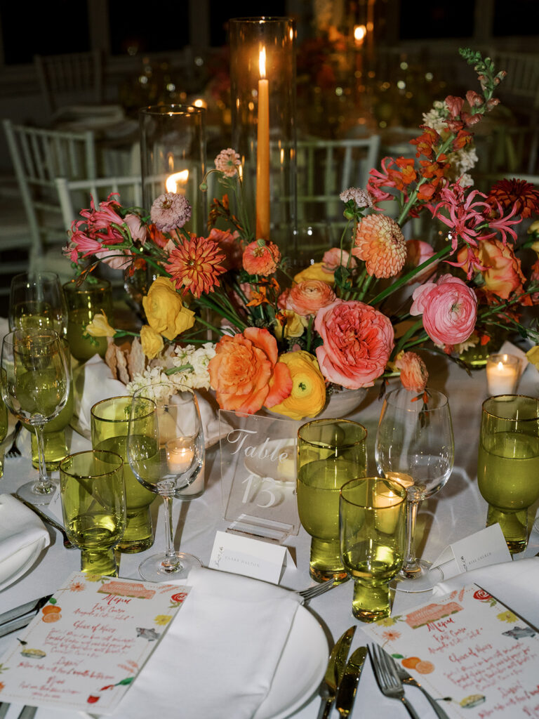 Close up of table settings with direct flash.