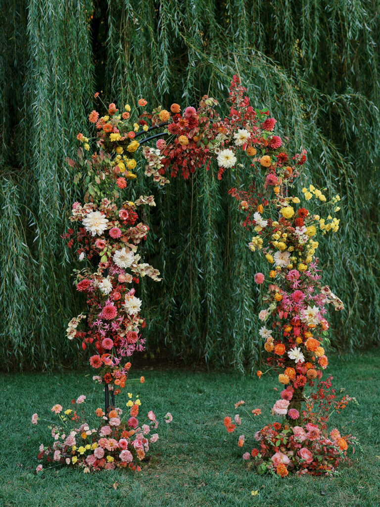 A view of the floral arch where the wedding vows will be taken.