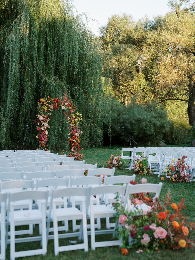 A pulled back view from an angle of the ceremony at this Brooklyn Botanic Wedding.