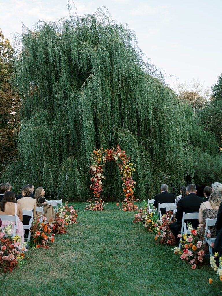 View of the reception setup for their Brooklyn Botantic Wedding.