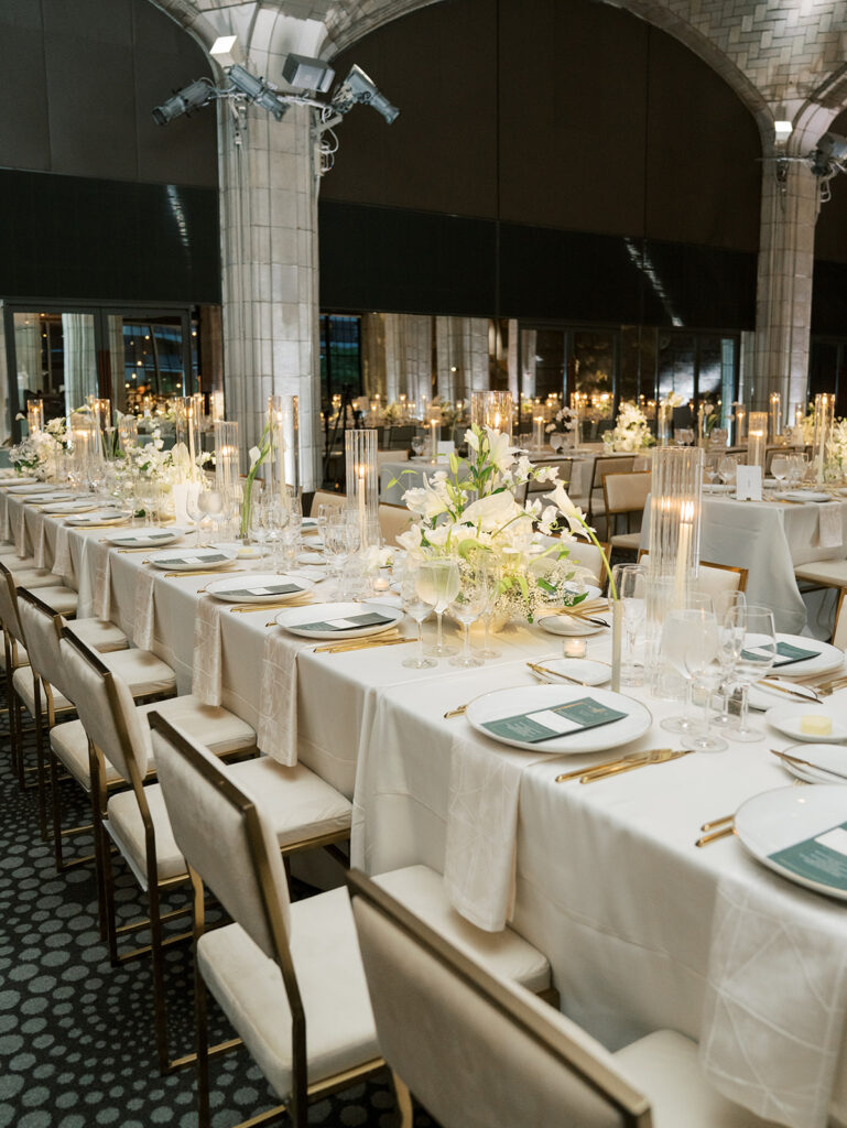 A side angle of the reception tables.