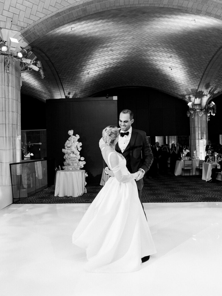 The bride and groom having their first dance.