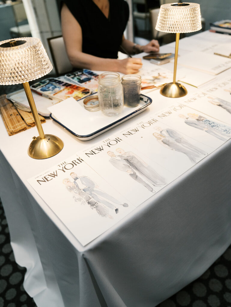 The party favors: custom painted New Yorker watercolor portraits of each guest.