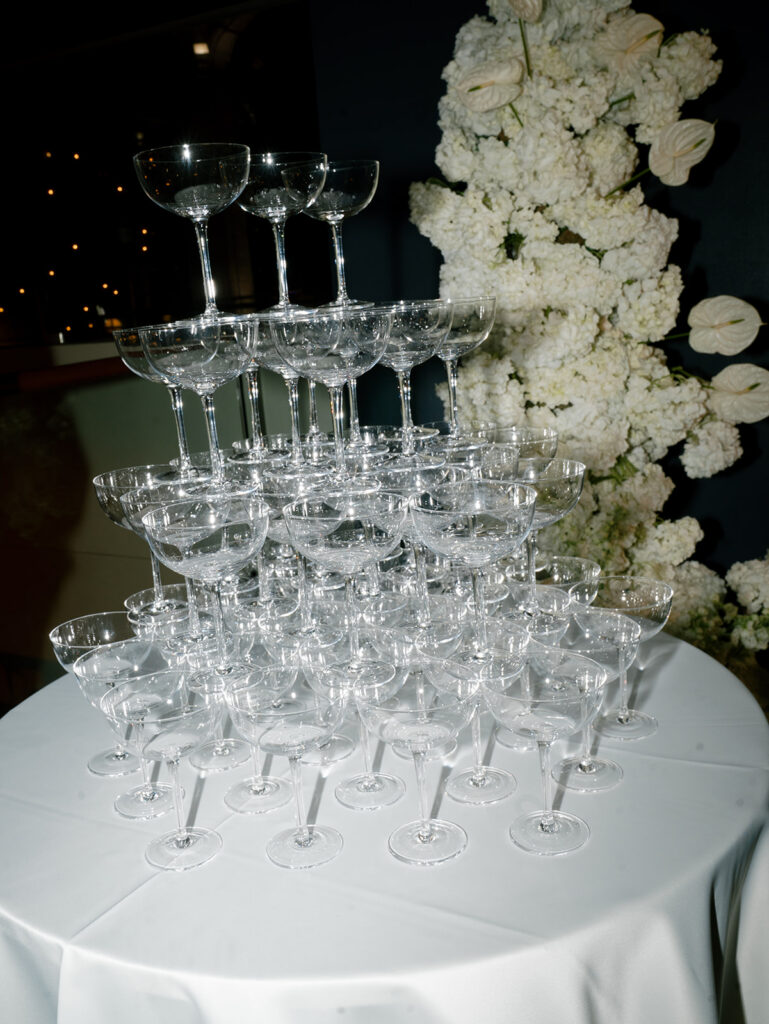 A detail image of the martini glasses for the espresso martini tower.