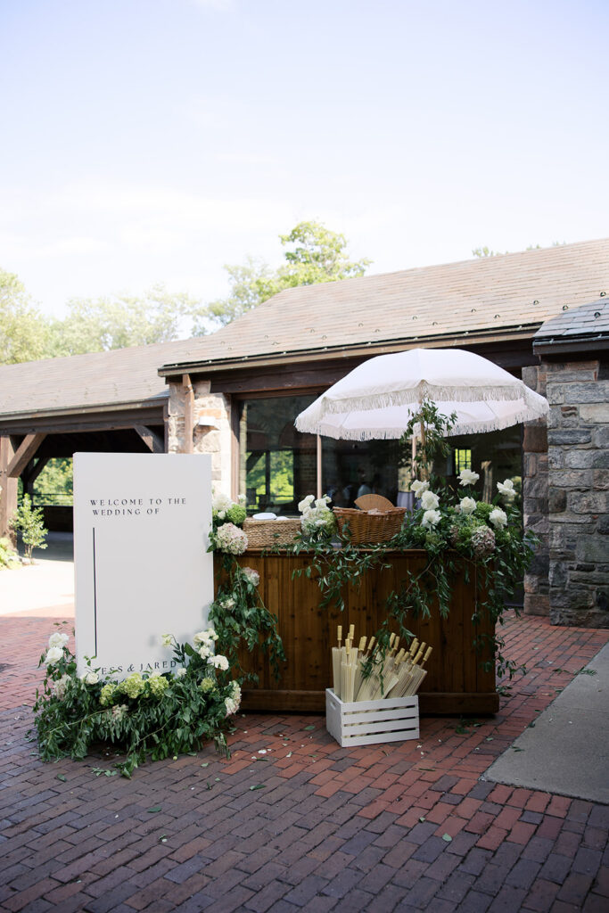 Photo of the welcome display at this Blue Hill at Stone Barns wedding.