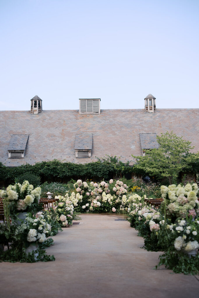 Wide view of the ceremony space at this Blue Hill at Stone Barns Wedding.