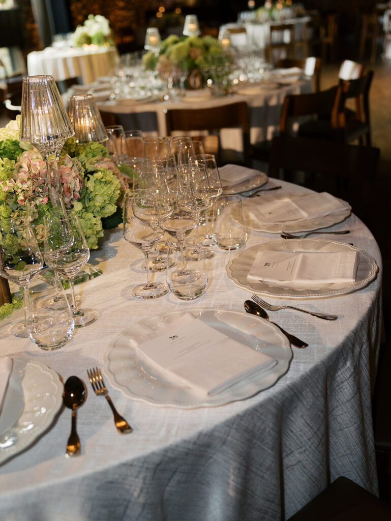 Close up of the tables at Blue Hill at Stone Barns.