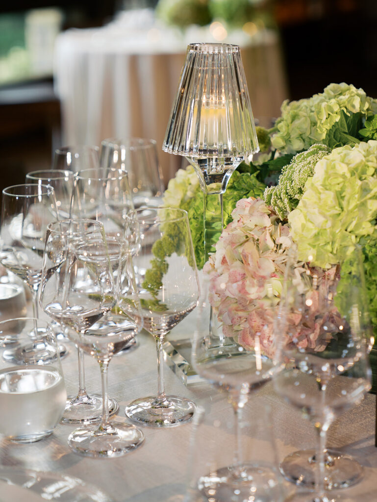 Tight shot of the tables at this Blue Hill at Stone Barns wedding.